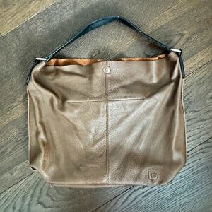 Linea Pelle Chocolate Brown Soft Leather Hobo Bag w/Black Strap